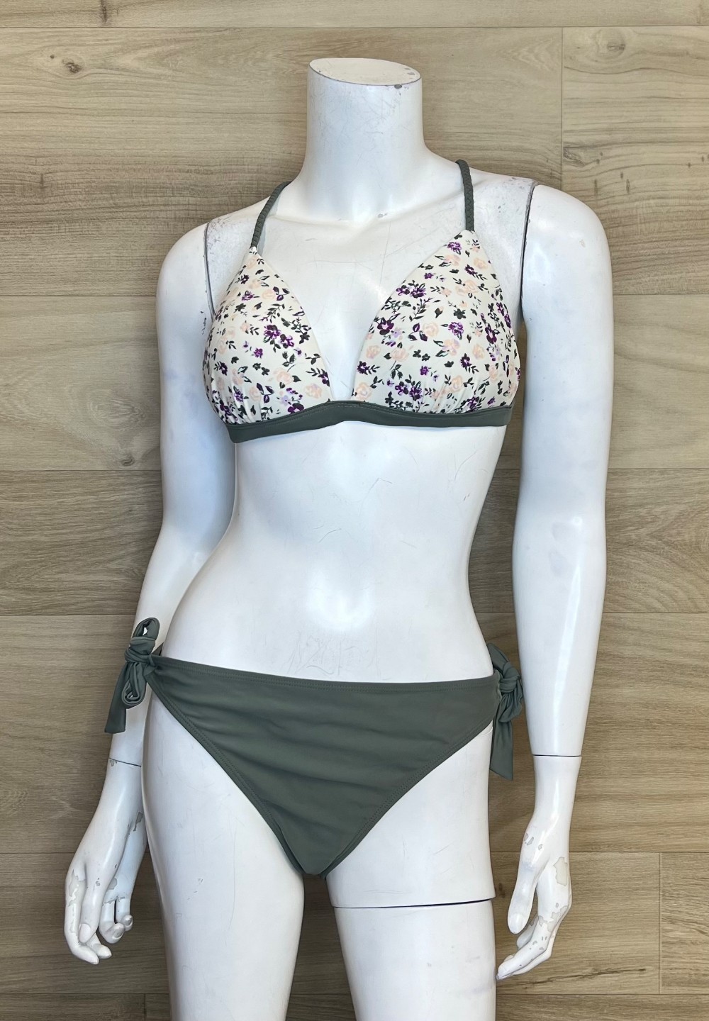 Haut Bikini WDG (L) Blanc Fleur Mauve Kaki