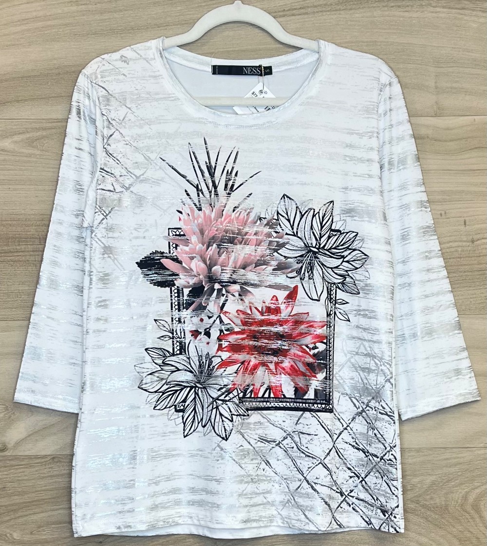 Chandail Ness (S) Blanc Argent Rose