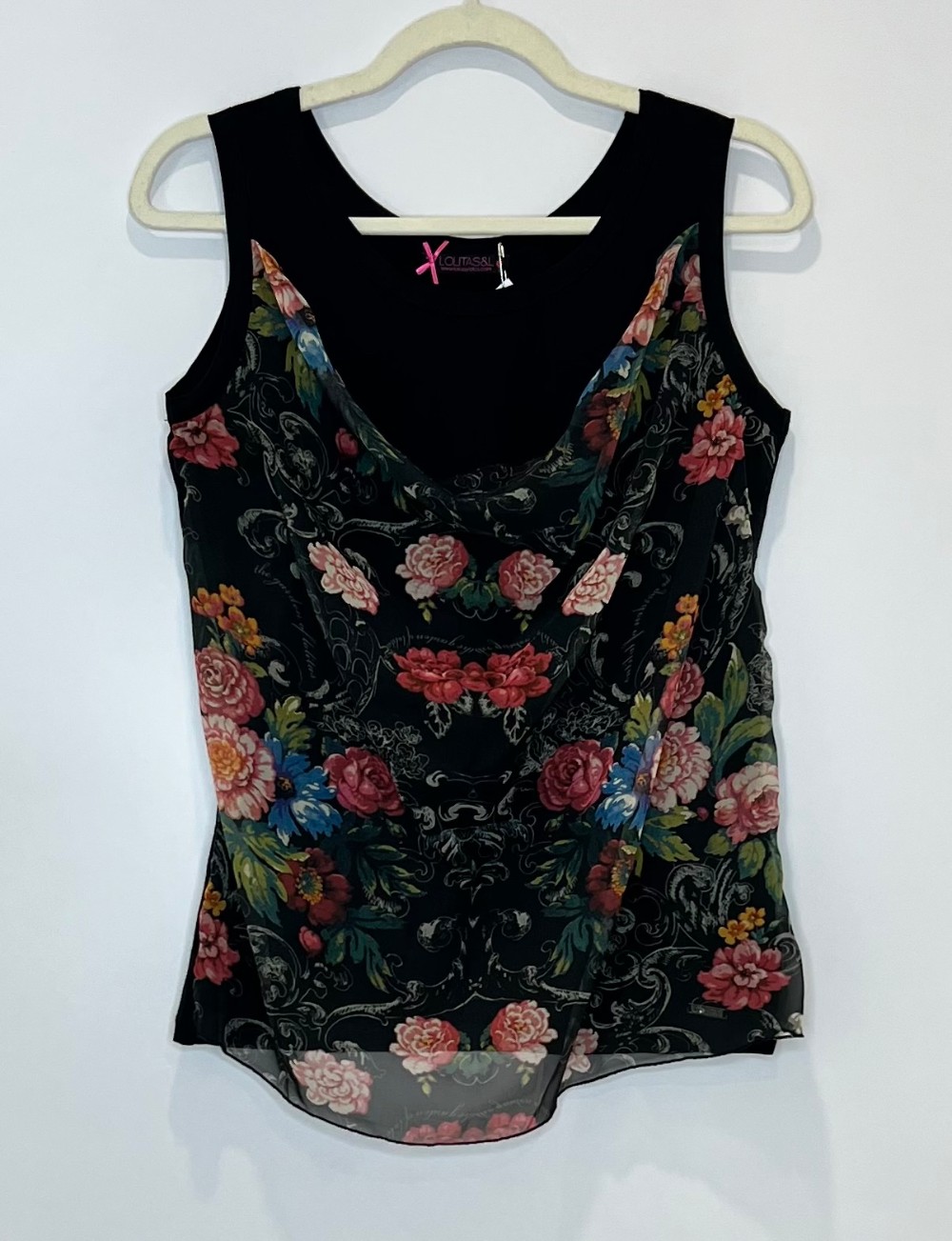 Camisole Lolitas & L (M) noire avec détails fleuris