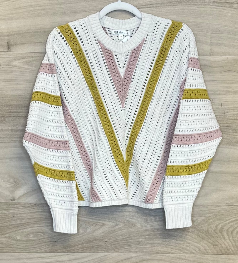 Chandail Reitmans (M) beige rose et jaune (tricot coton)