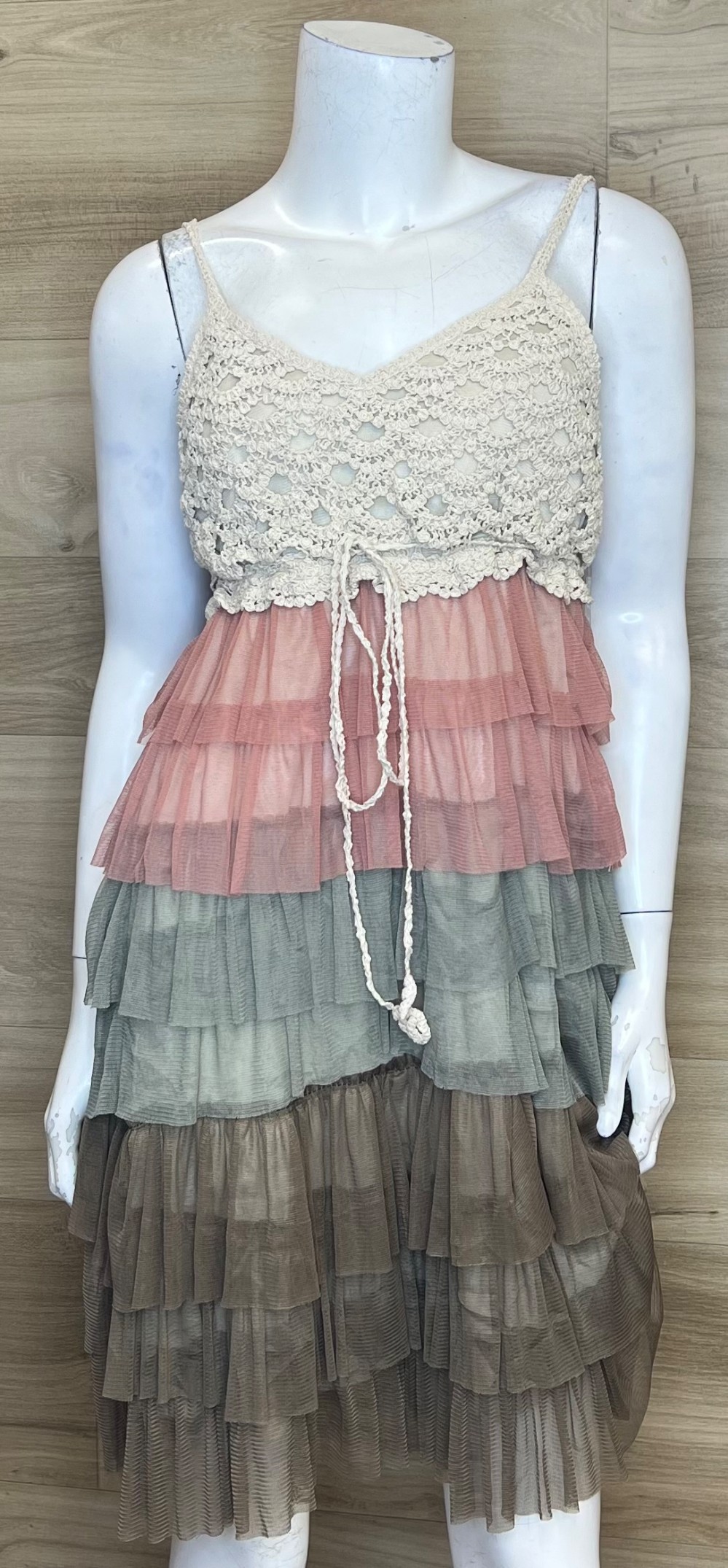 Robe Majora (S) Rose Vert Brun (Multi Etagee  Tricot Coton)