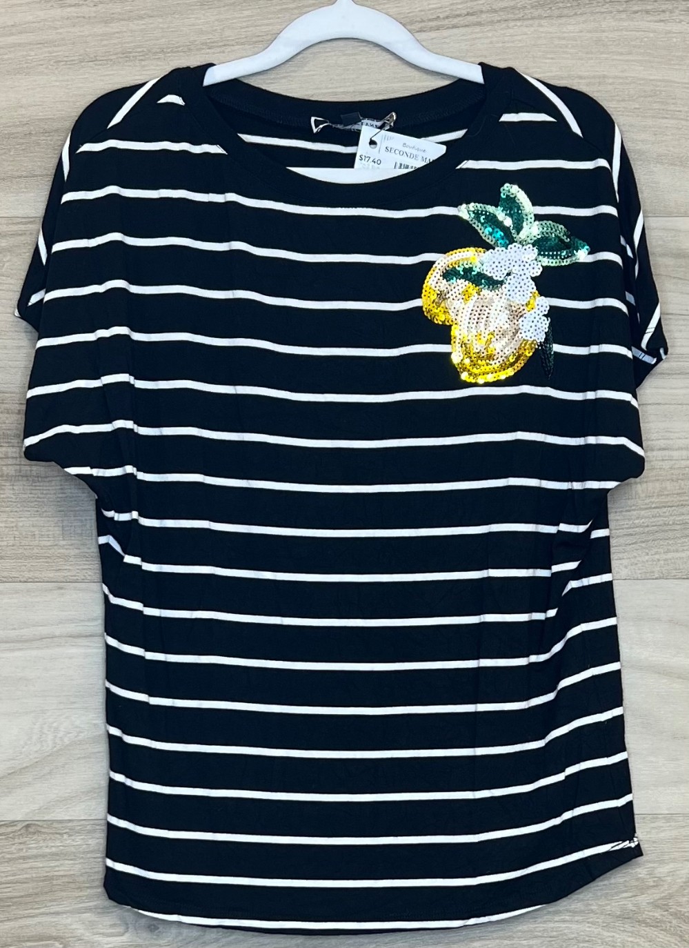 TShirt Melanie Lyne (S) Noir Raye (Fruit Paillette)