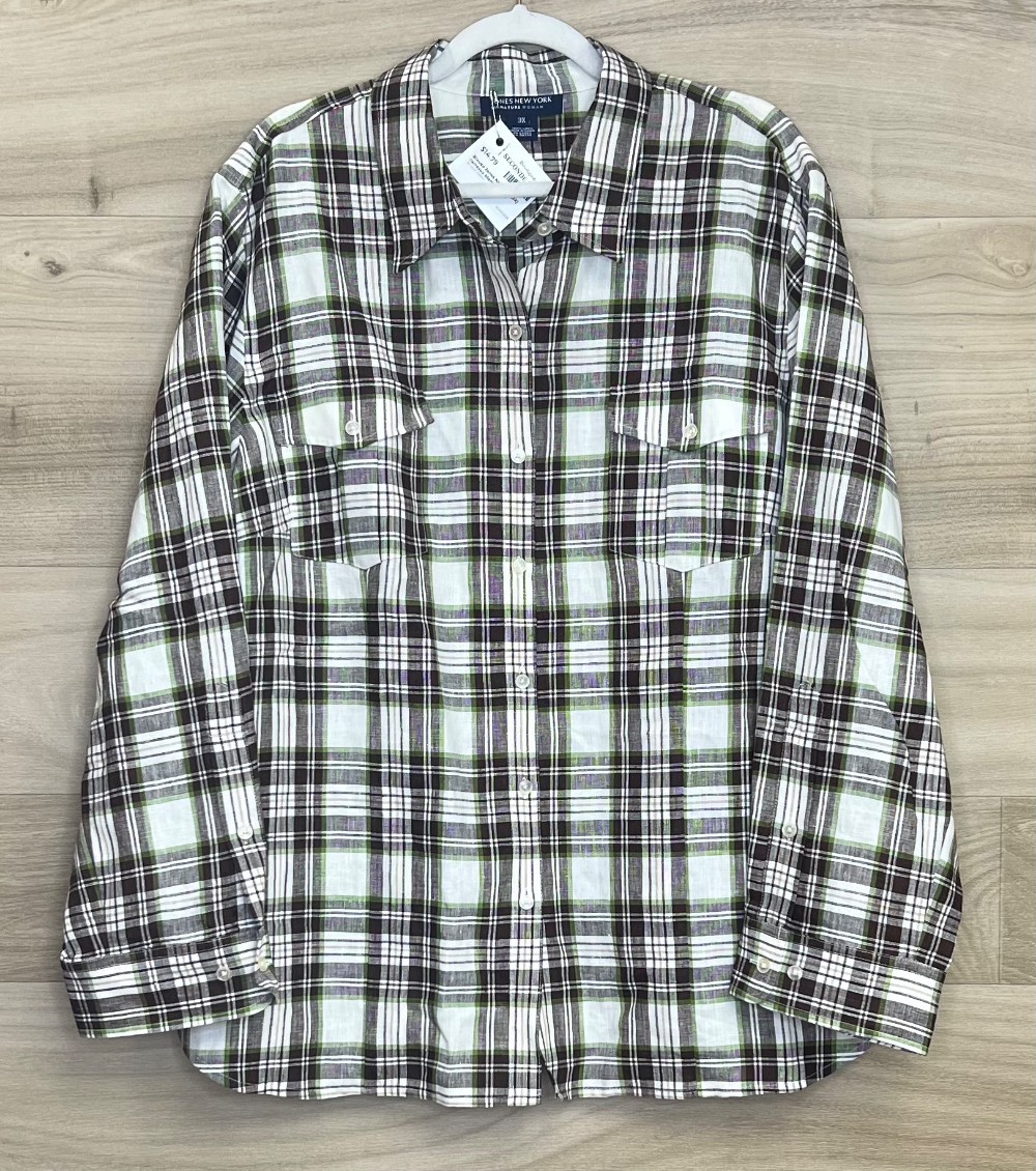 Blouse Jones New York (3X) carreaux blanc et brun