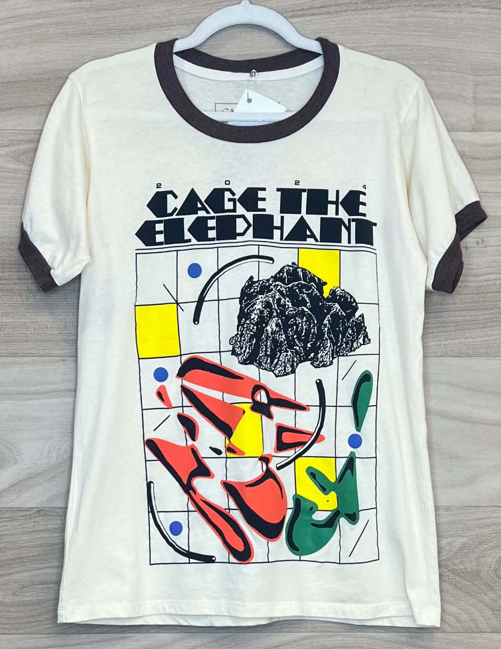 H TShirt Cage The Elephant (S) Ivoire Brun Motifs