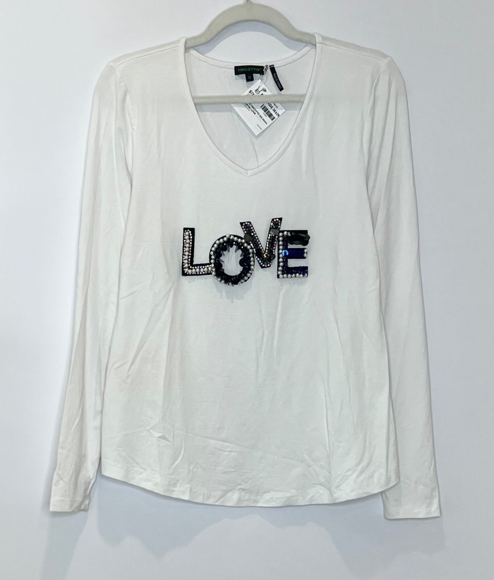 Chandail TRICOTTO (M) blanc avec perles LOVE