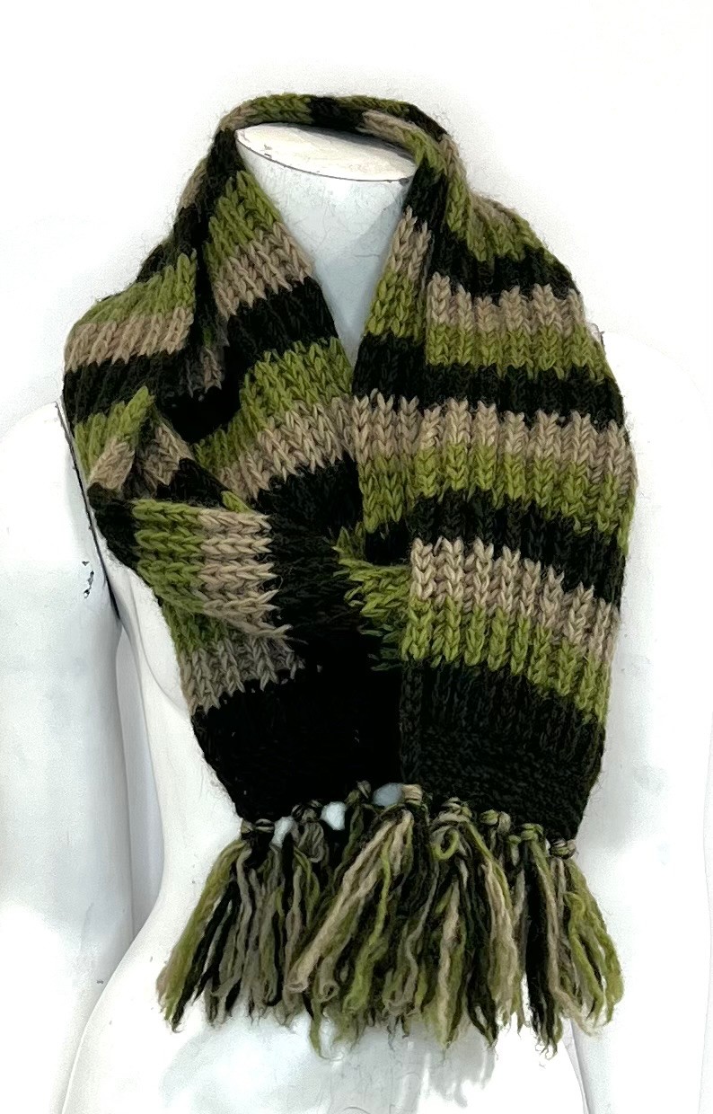 Foulard de laine ALMA vert et brun (fait main)