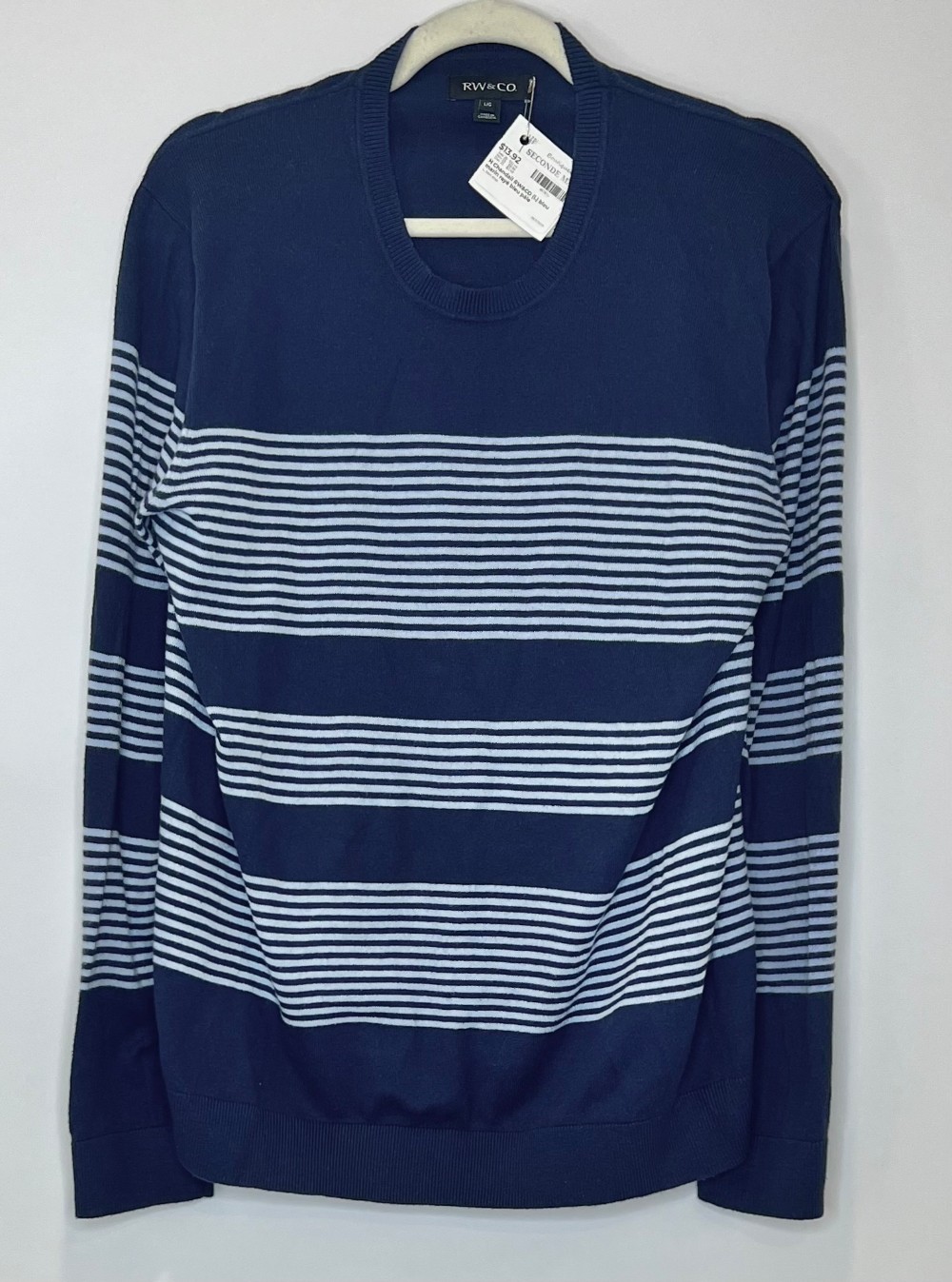 H Chandail RW&CO (L) bleu marin rayé bleu pâle