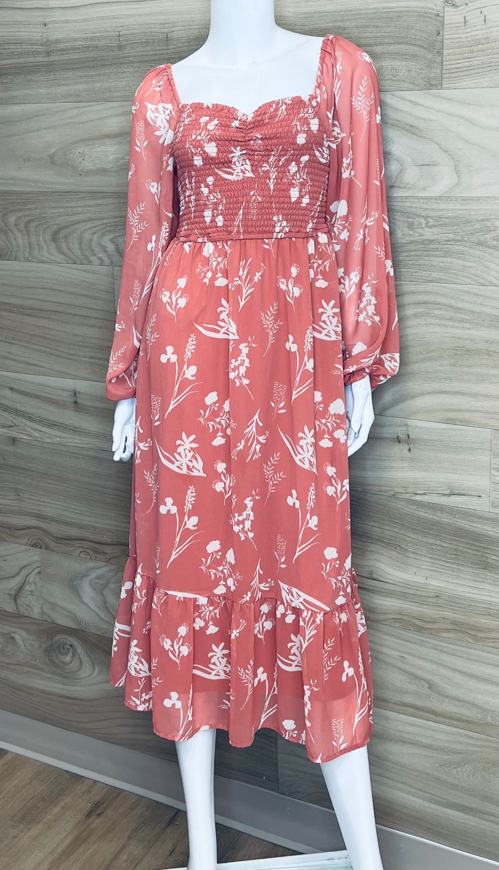 Robe Japna (S) rose avec fleurs beiges