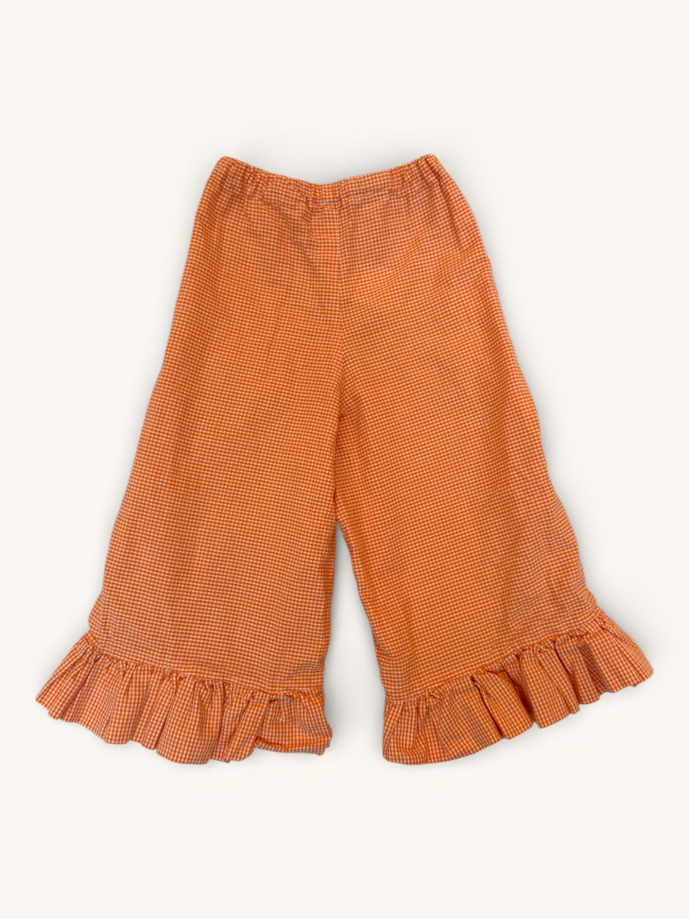 Orange Gingham Ruffle Trim Pants