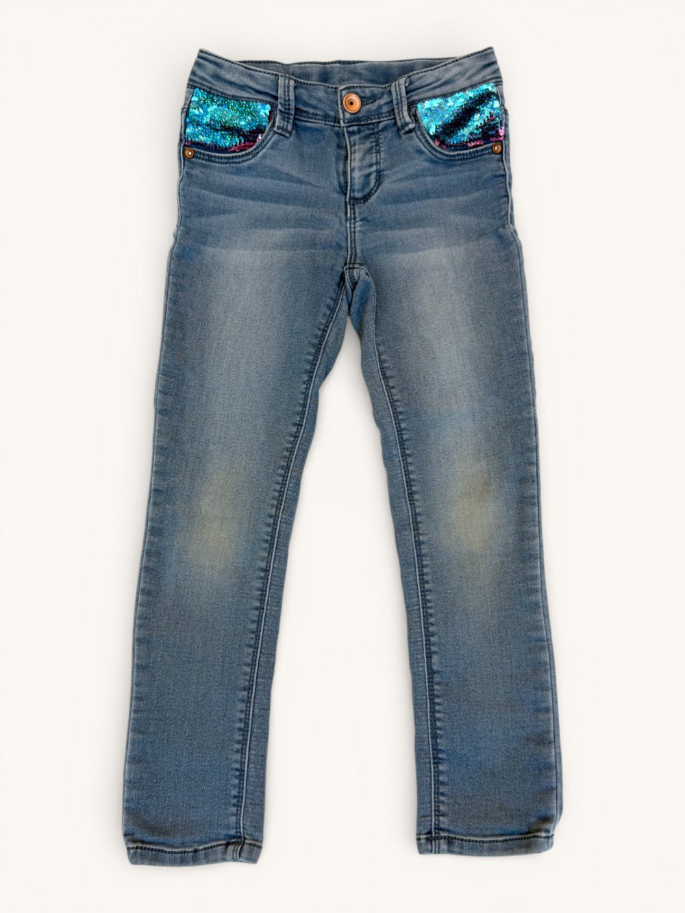 Light Stretch Denim Jeans with Sequin Pockets