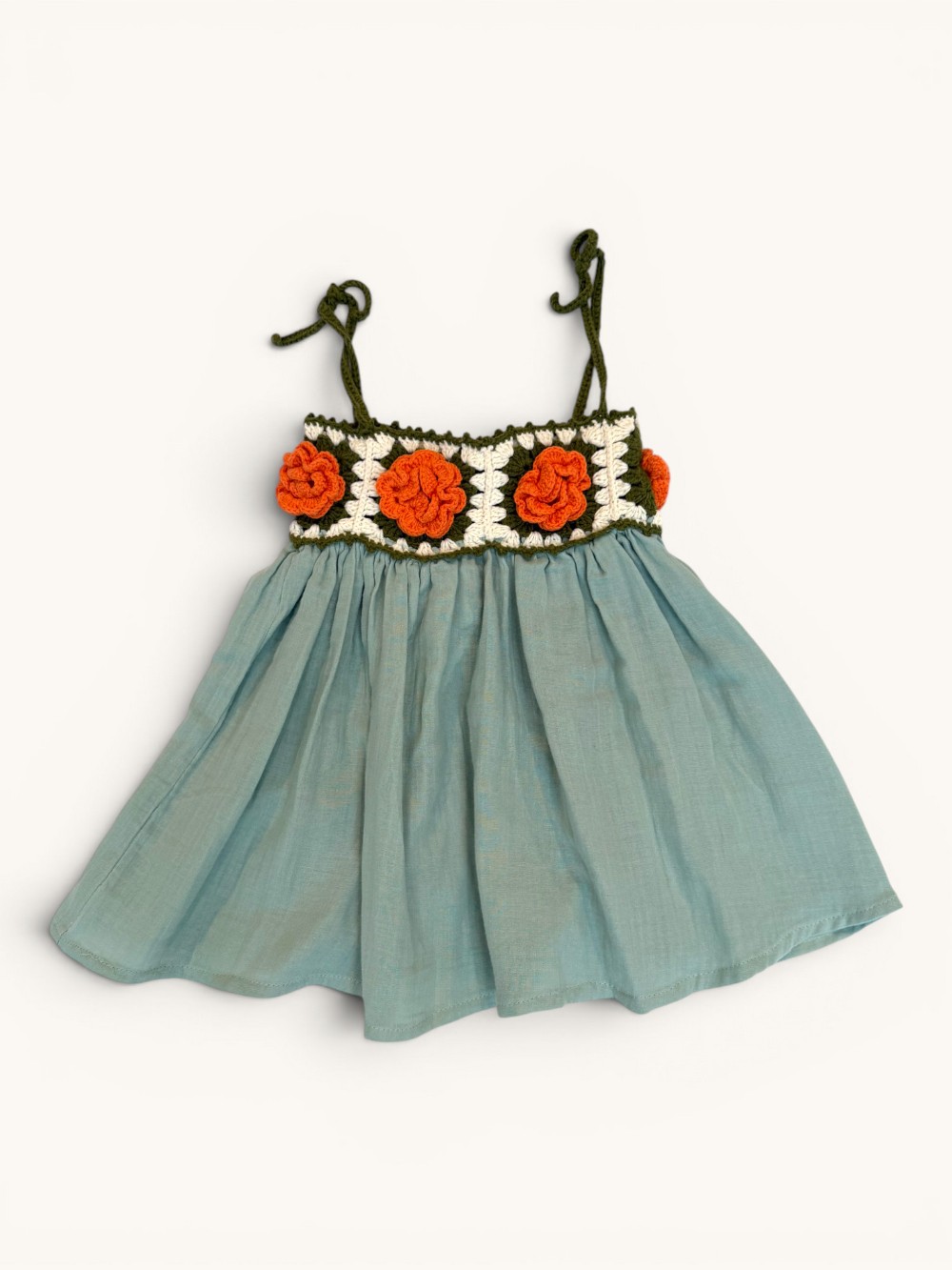 By Mother Hands Light Blue Crochet Rose Dress