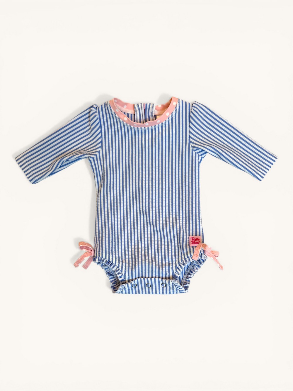 Ruffle Butts Blue and White Striped Swimsuit with Pink Accents