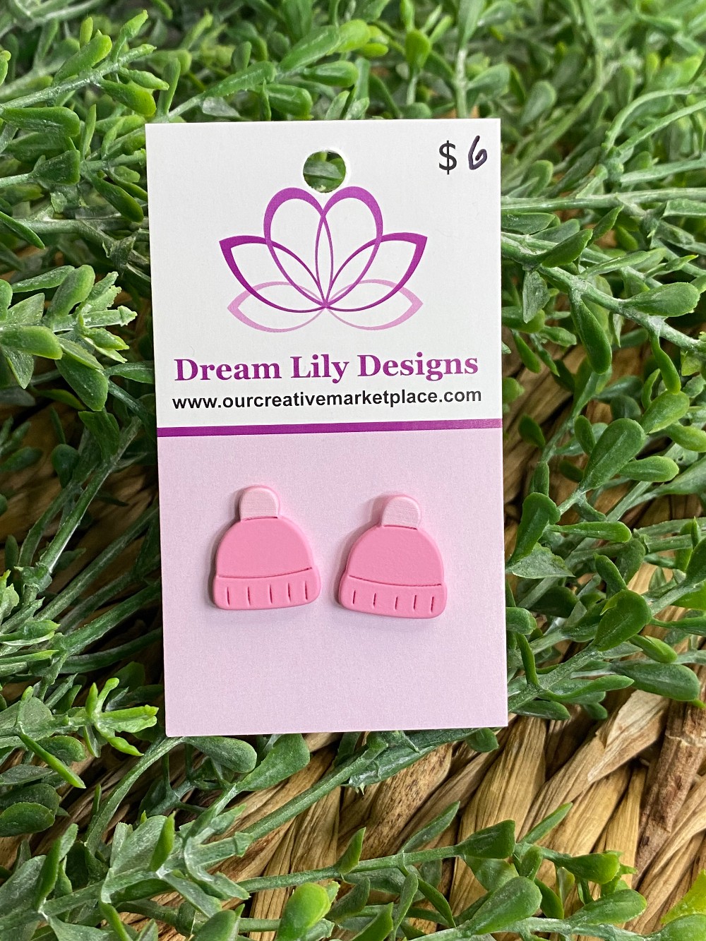 Pink Hat Stud Earrings