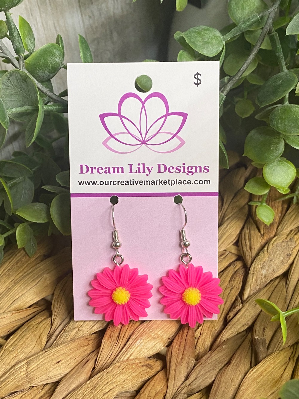 Daisy Flower - Hot Pink Charm Earrings