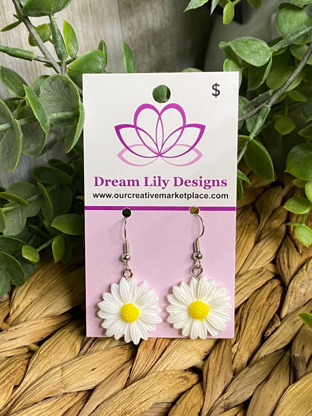 Daisy Flower - White Charm Earrings