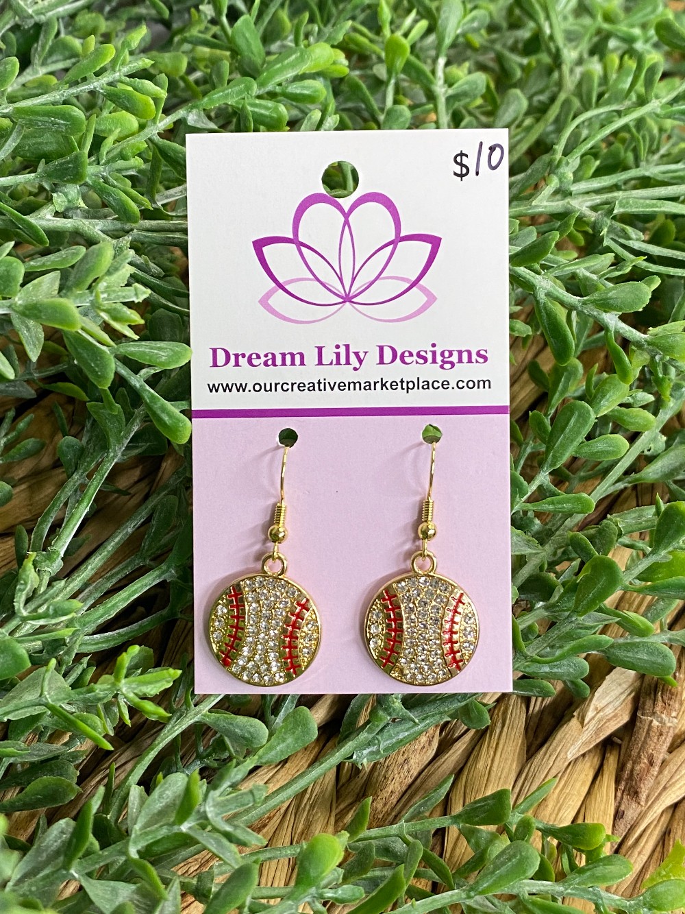 Large Rhinestone Charm - Gold Baseball