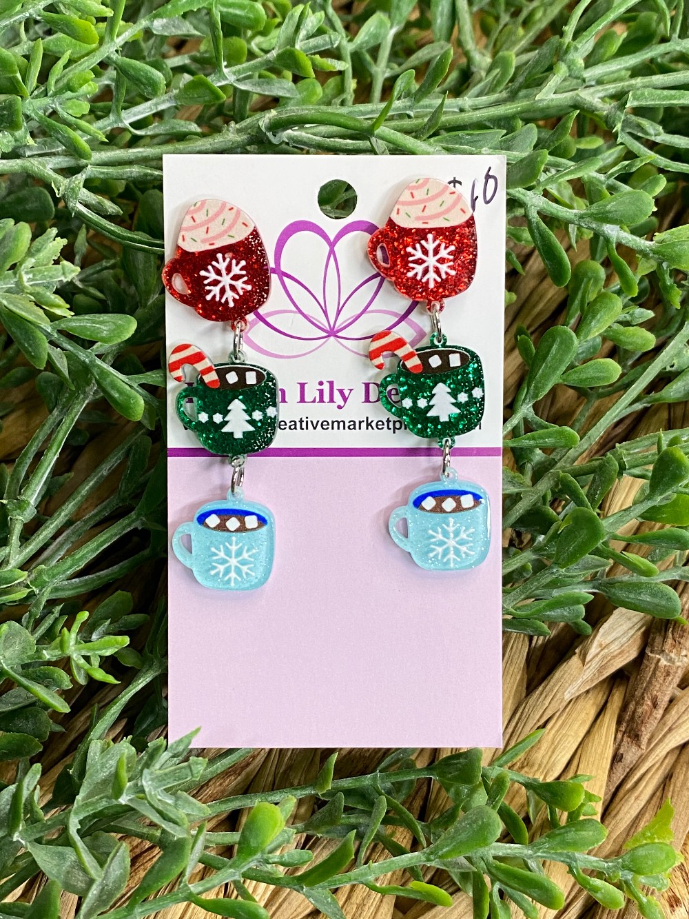 Coffee Cup Triple Acrylic Dangle Earrings