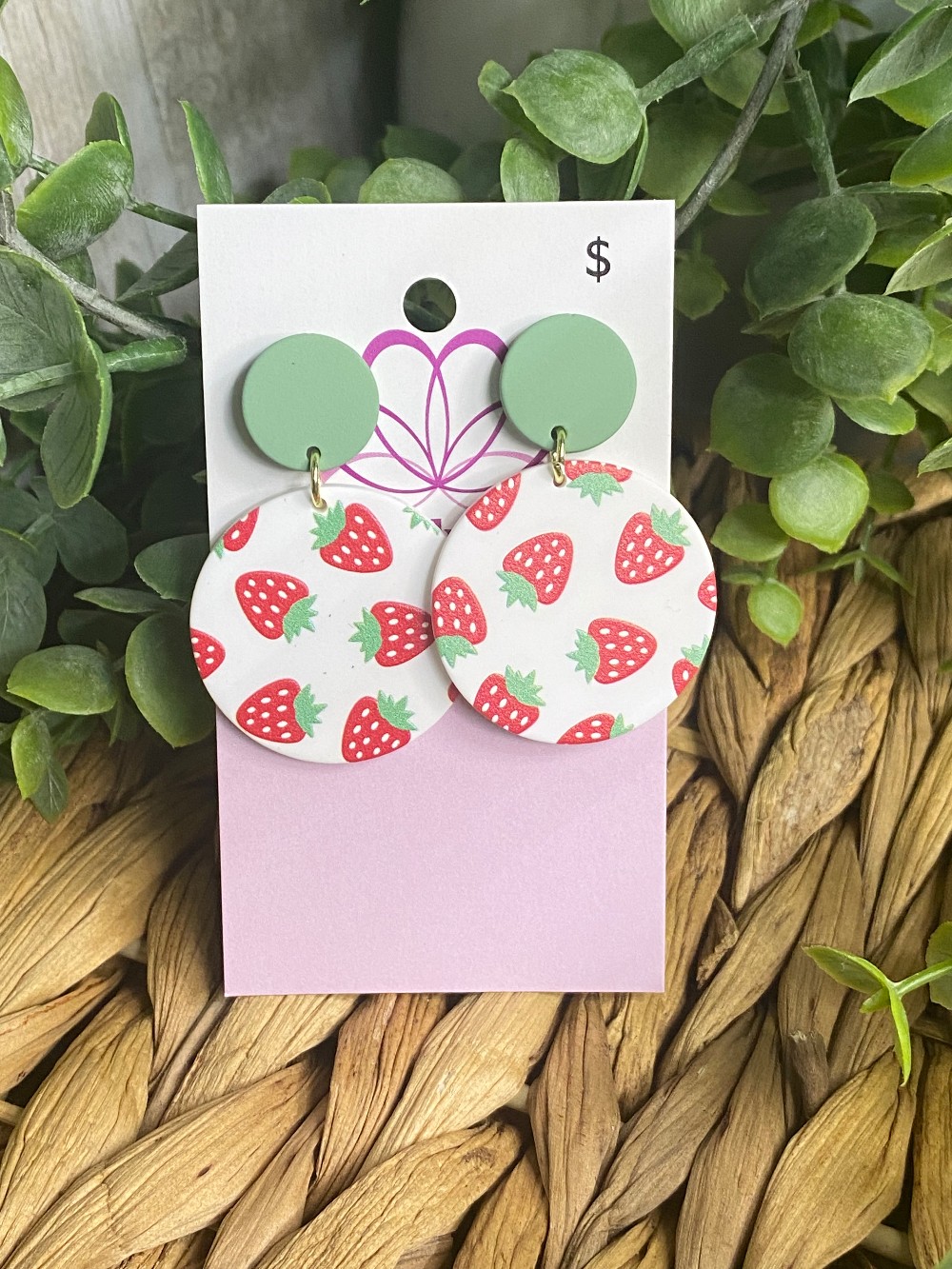 Resin Clay Earrings Strawberry Circle