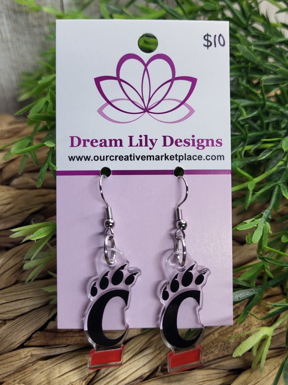 Univ Cincinnati Acrylic Charm Earrings