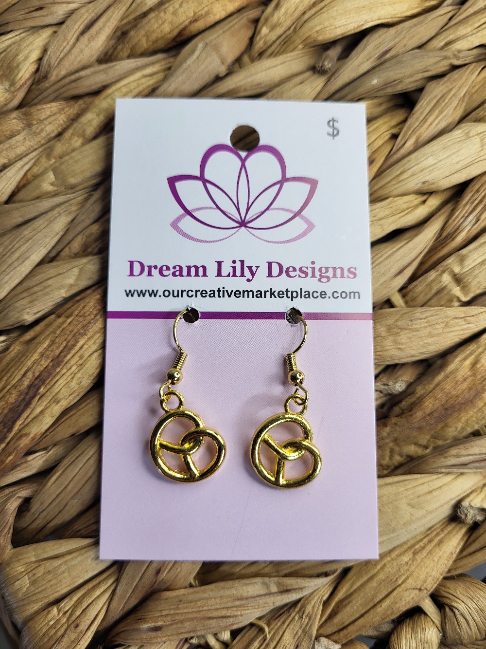 Gold Pretzel Charm Earrings