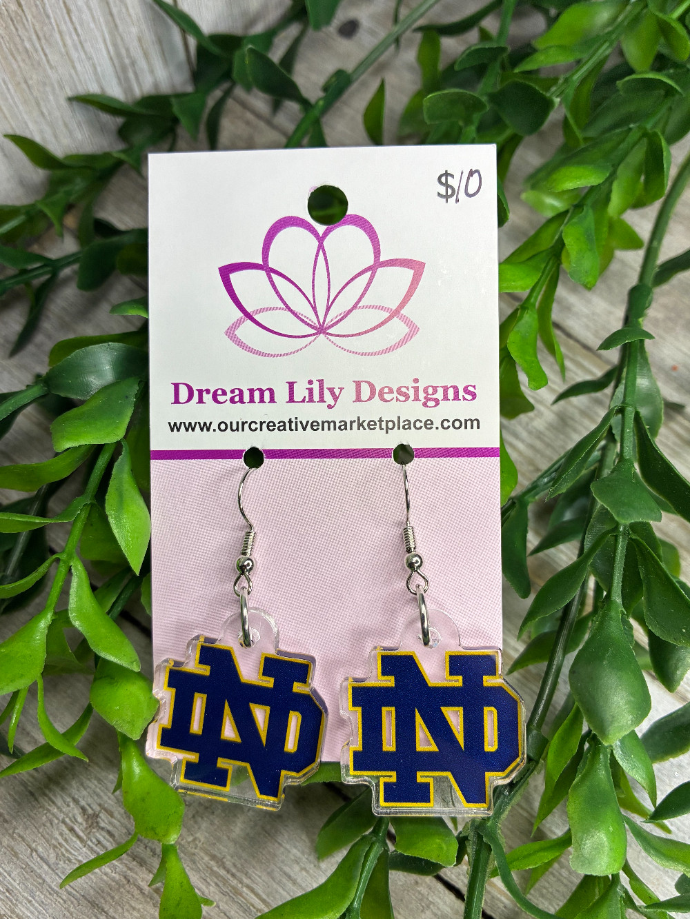 Notre Dame Acrylic School Earrings
