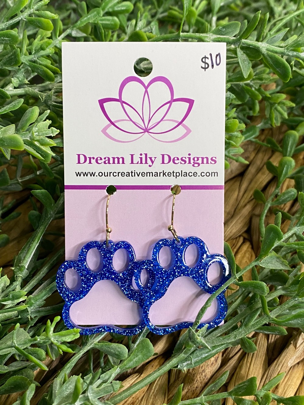 Acrylic Pawprint Blue Dangle Earring