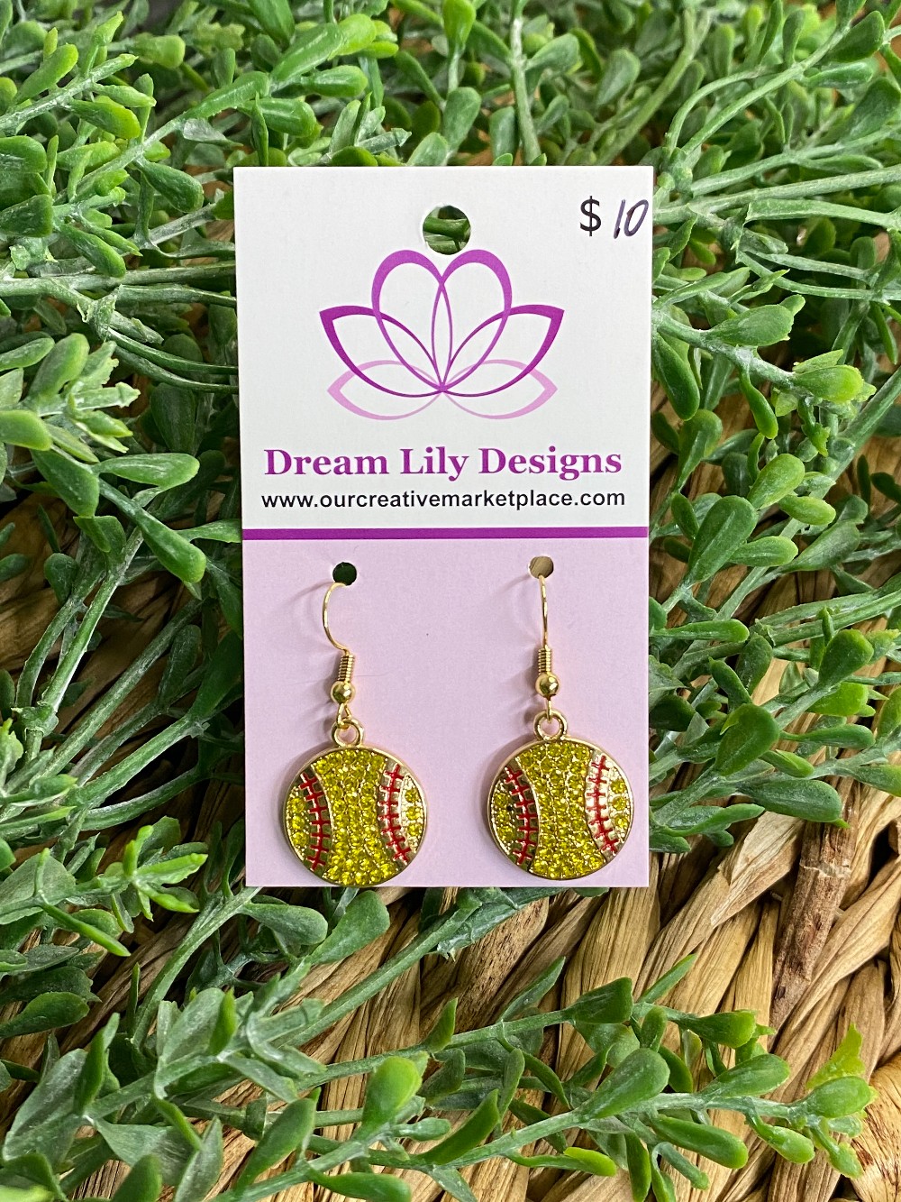 Large Rhinestone Charm - Gold Softball