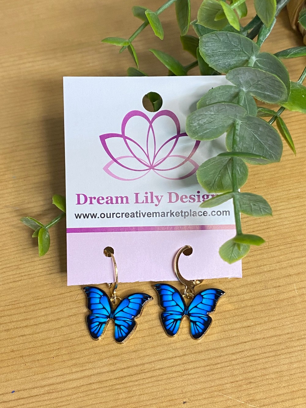 Butterfly Dangle Hoop Earrings - Bright Blue