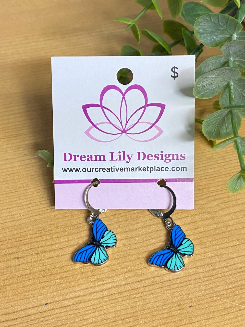 Butterfly Dangle Hoop Earrings - Blue Teal