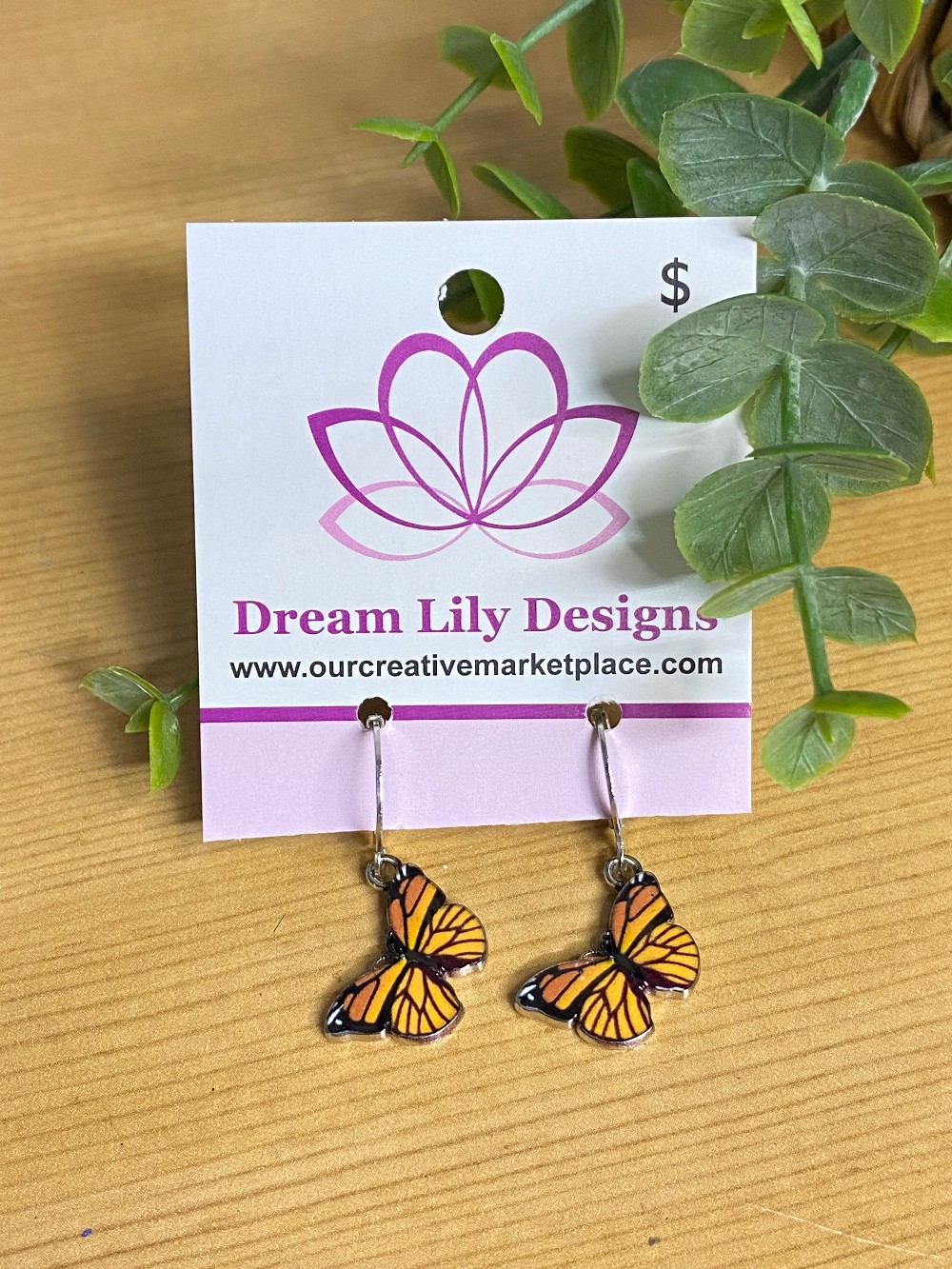 Butterfly Dangle Hoop Earrings - Golden Orange