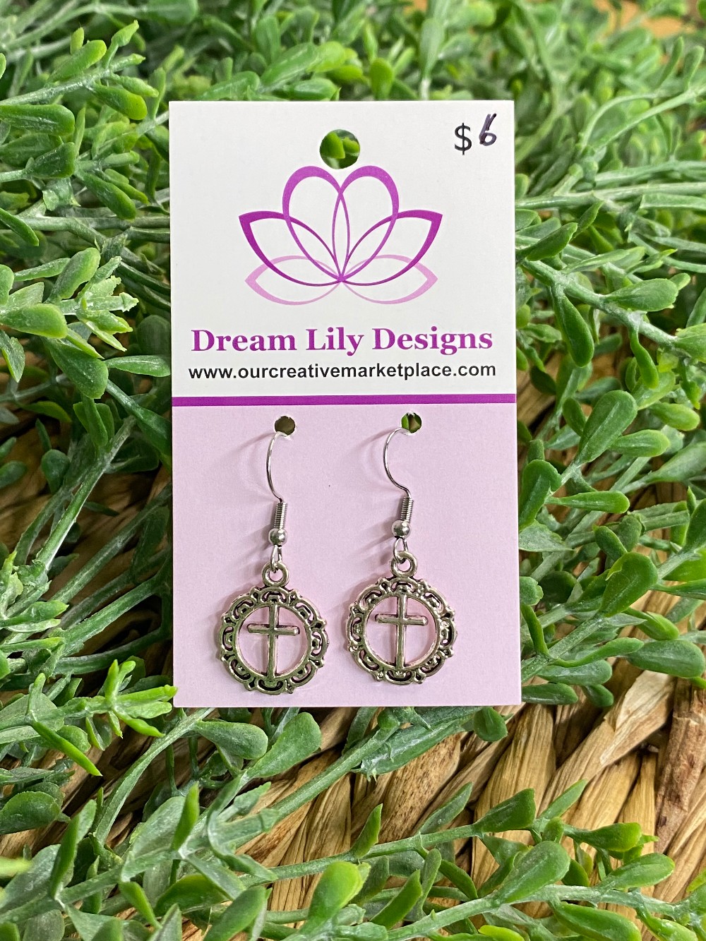 Silver Cross Circle Charm Earrings