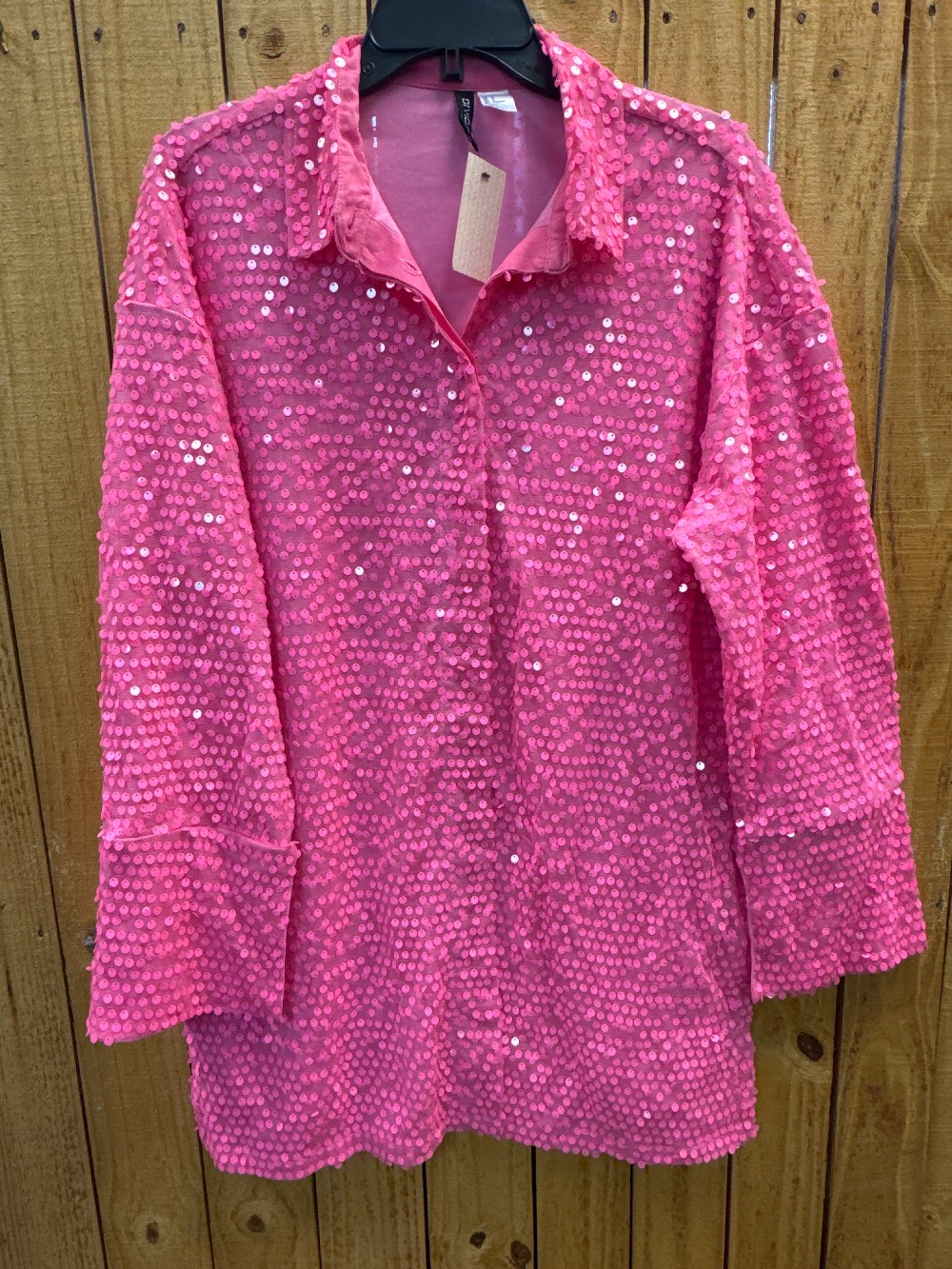 DIVIDED BY H&M Bright Pink Button Sequin Long Shirt/Jacket