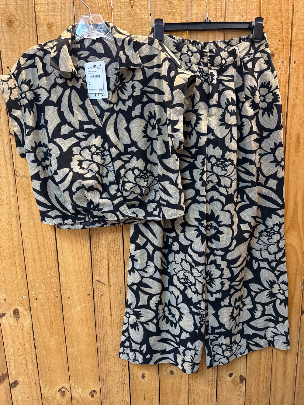 DR2 Black w/ Grey & Tan Print Top & Pants Set