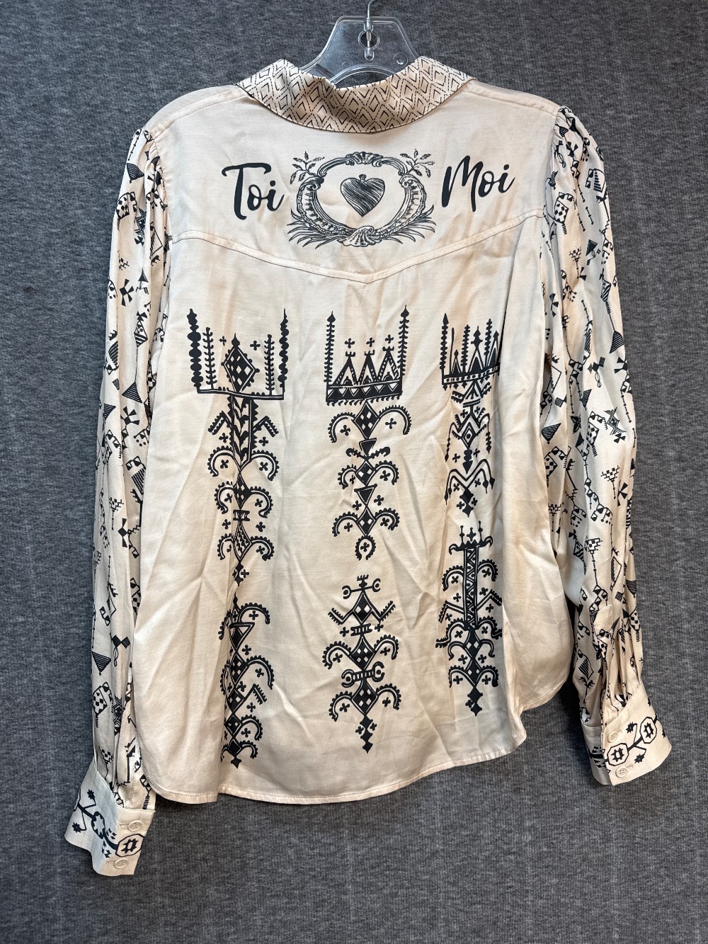 ME369 Tan w/ Black Western Print Button Shirt
