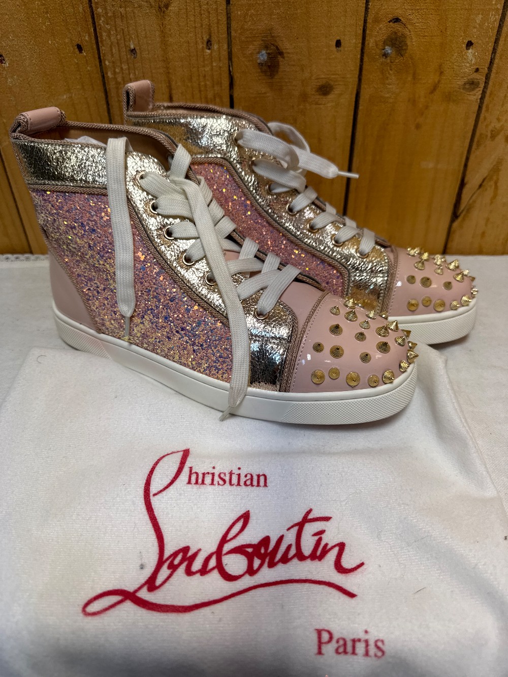 CHRISTIAN LOUBOUTIN Pink Lurex Specchio Patent High Tops
