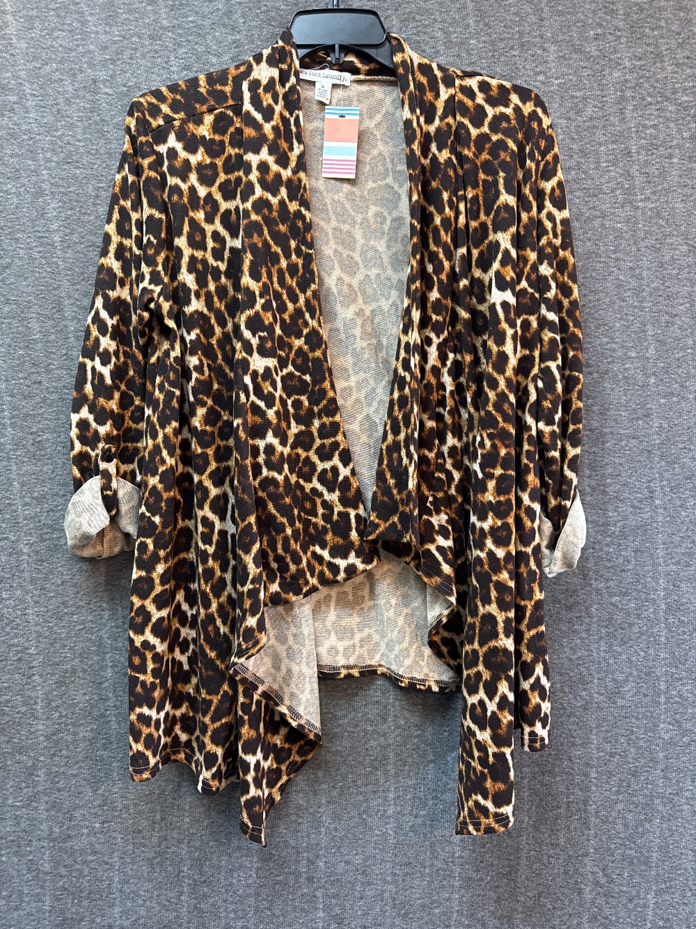 NEW YORK LAUNDRY Animal Print Open Front Knit Cardigan