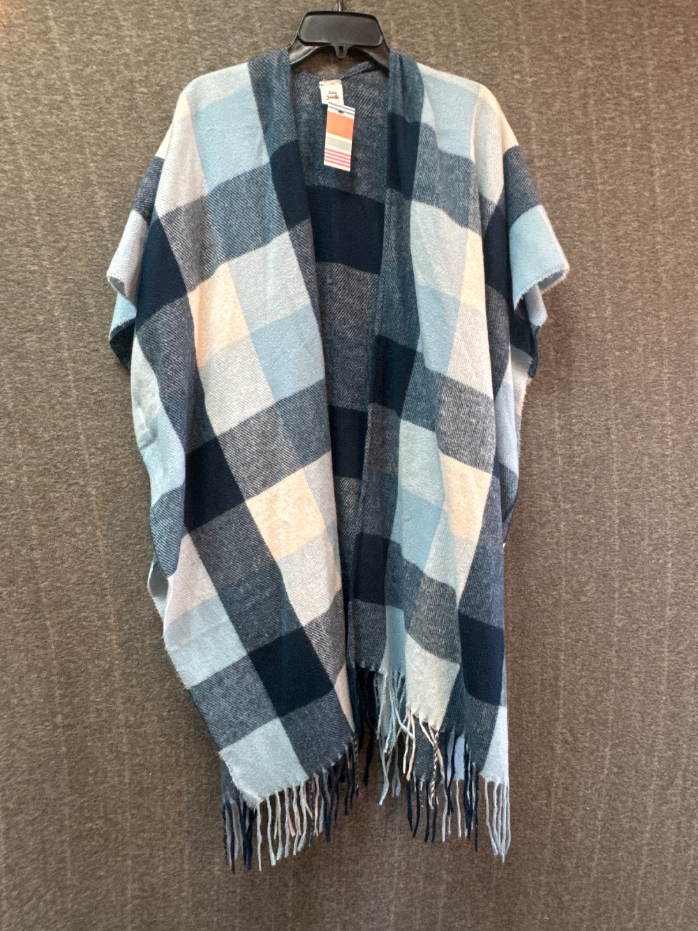 JUST JAMIE Blue Plaid Poncho