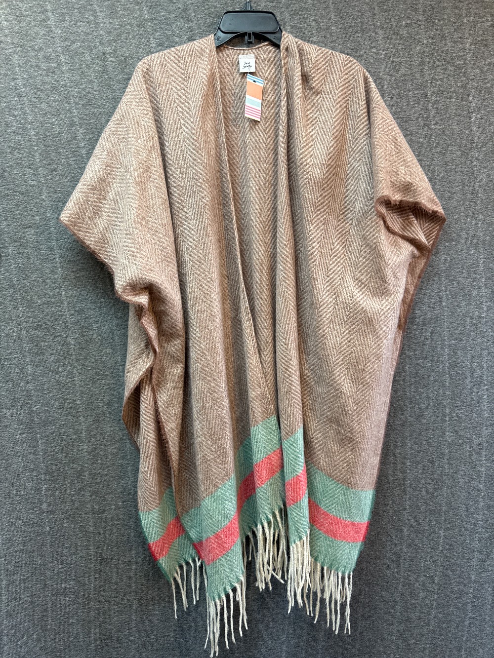 JUST JAMIE Taupe Herringbone Poncho