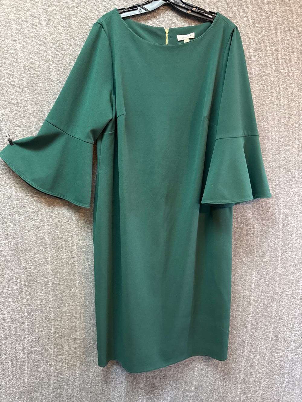 CALVIN KLEIN Hunter Green Bell Sleeve Knit Dress