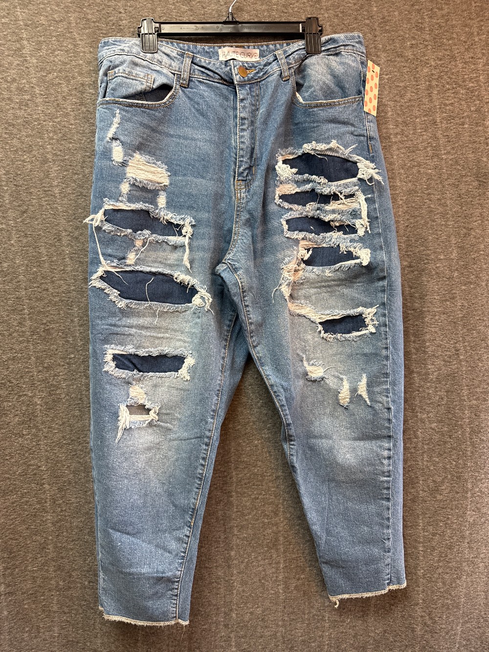 HAUTE CURVE Med. Blue Destroyed Patchwork Jeans