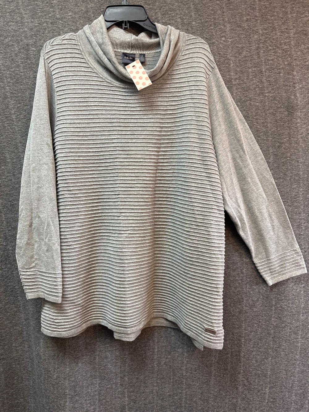 RAFAELLA Grey Ribbed Look Cowl Neck Sweater