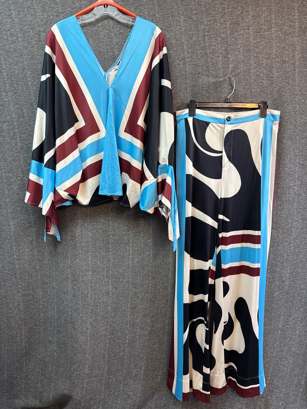 *NEW* FASHION NOVA Blue & Multicolor 2pc Pants Set