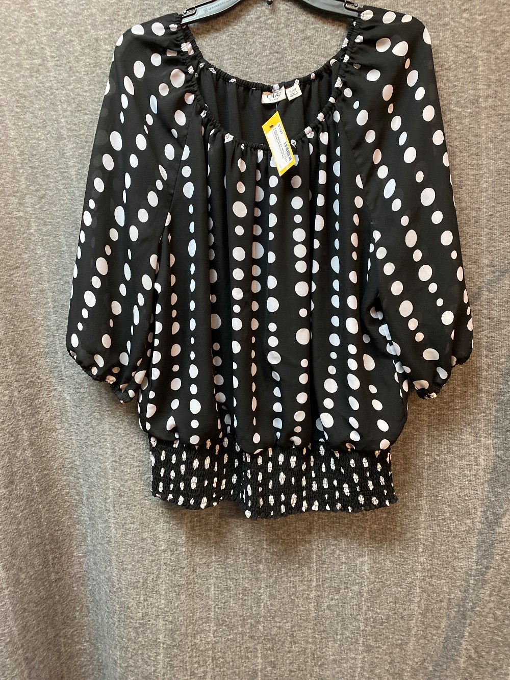 CATO Black & White Dotted Banded Bottom Blouse