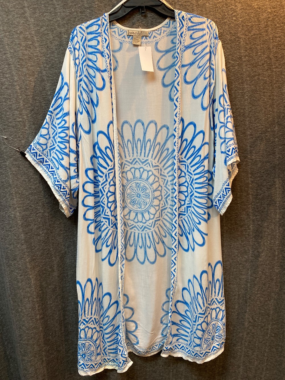 FREEMARKET White W/ Blue Print Long Kimono