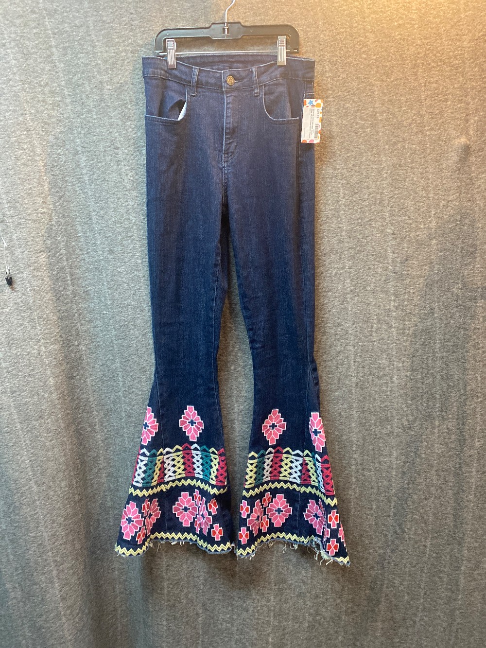 SAINTS AND HEARTS Dark Blue Multi Embroidered Flared Jeans