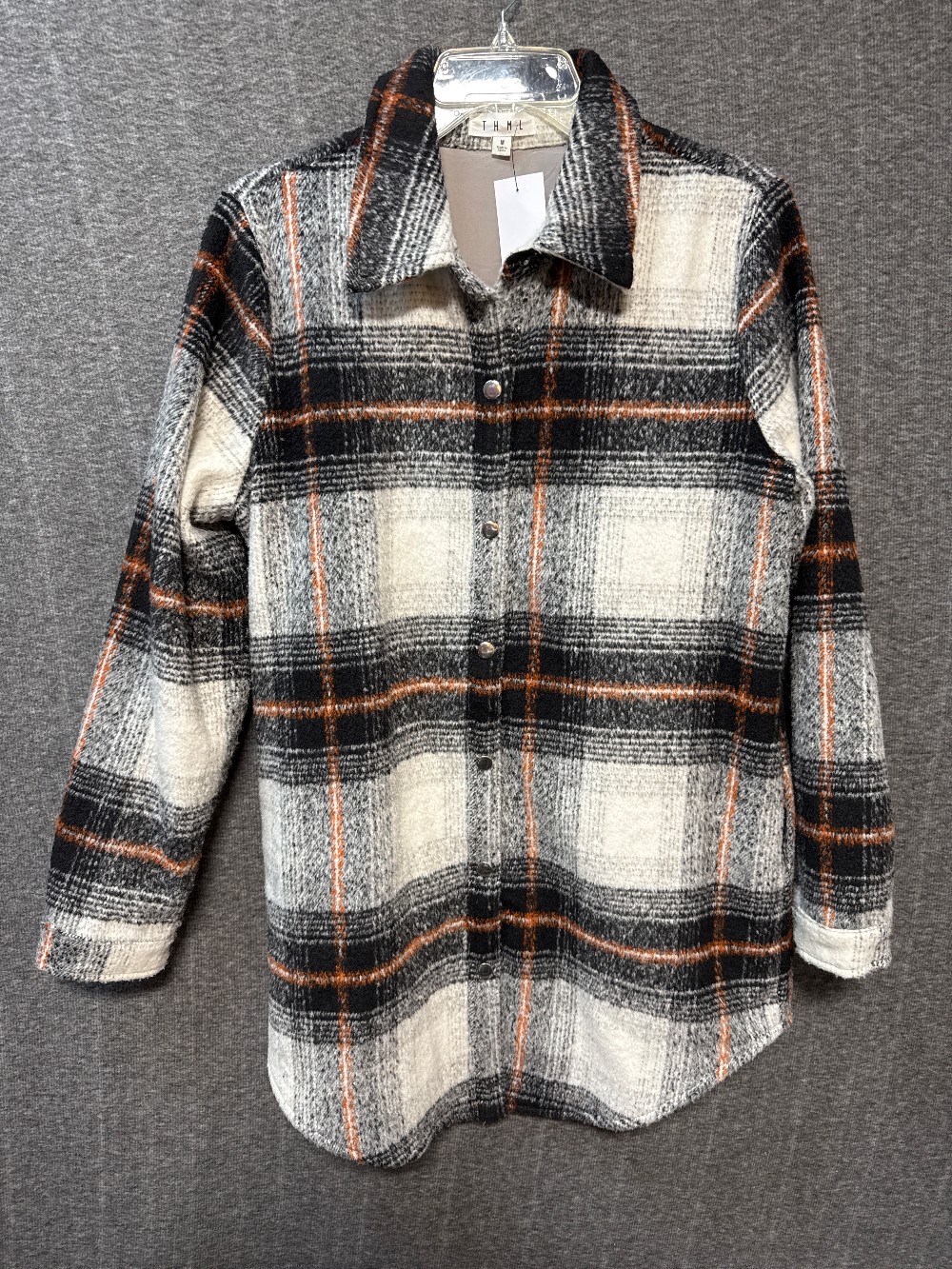 THML Ivory & Black Plaid Snap Shacket
