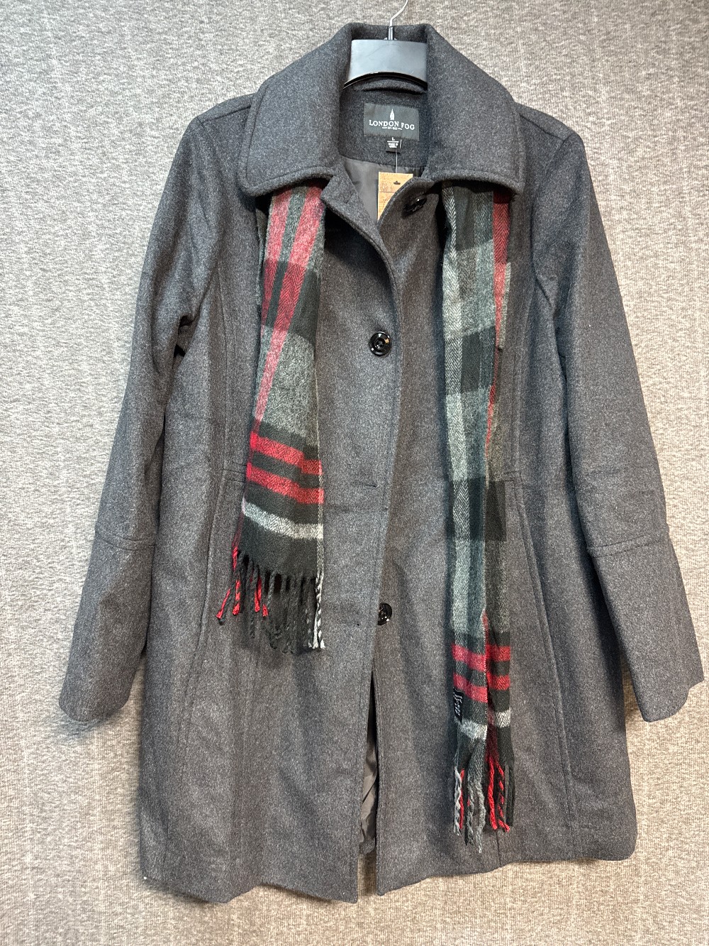 LONDON FOG Charcoal Grey Coat w/ Scarf