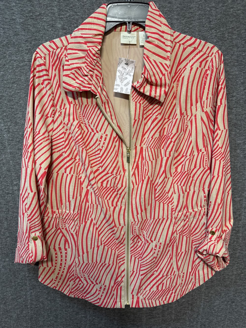 ZENERGY BY CHICOS Tan & Red Print Jacket