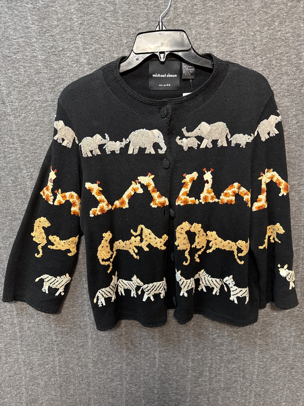MICHAEL SIMON Black Cardigan w/ Sequin Animals
