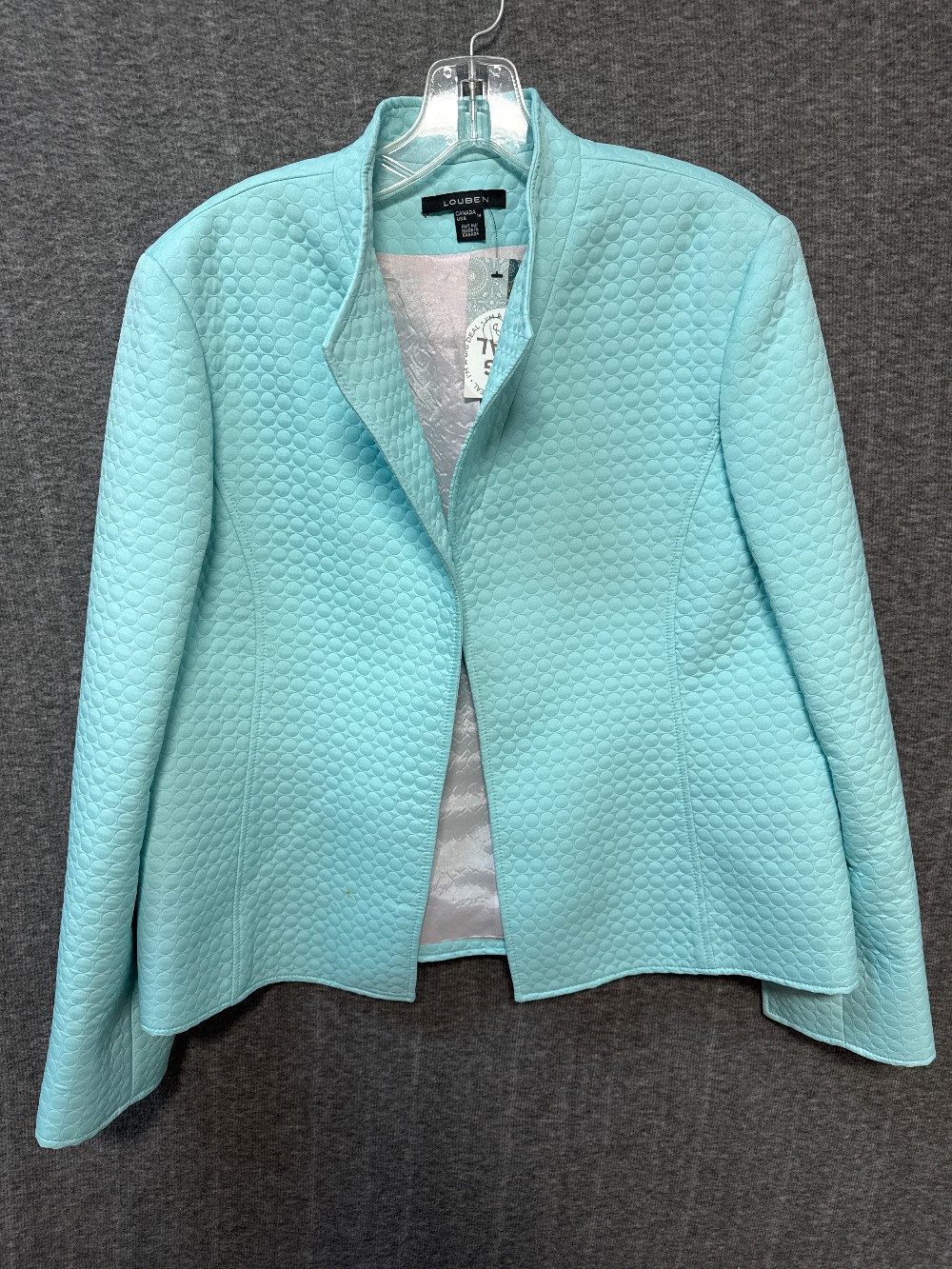 LOUBEN Pale Aqua Circle Print Open Blazer